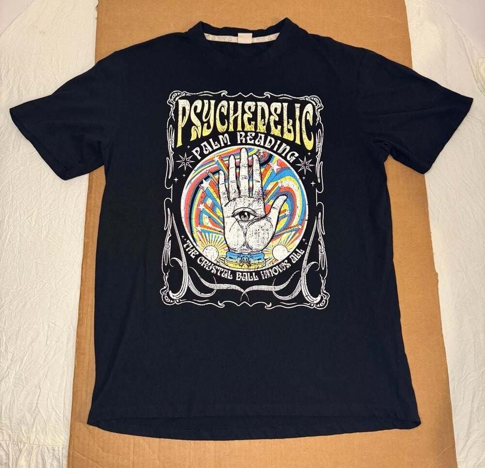 Recycled Threads Psychedelic Palm Reading Graphic T-Shirt Black Medium